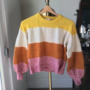 madewell 'gladwell' balloon sleeve fuzzy striped sweater - multicolor - xs